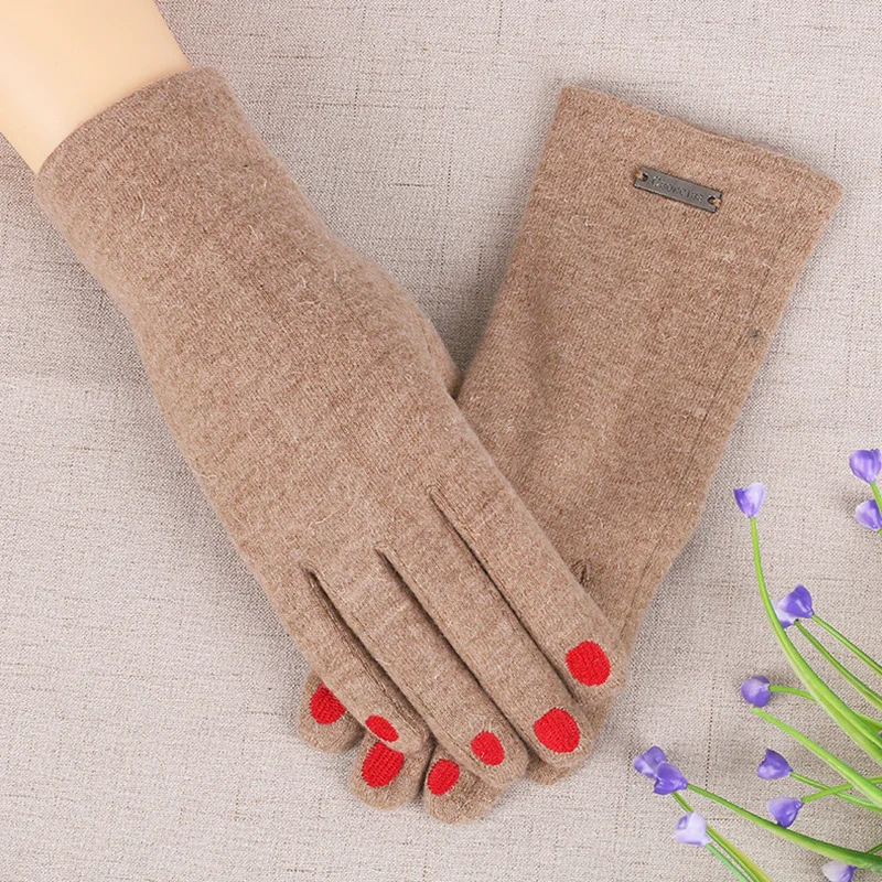 

Winter Women Warm Cashmere Velvet Thick Driving Gloves Nail Polish Embroidery Female Wool Touch Screen Cycling Mittens I46