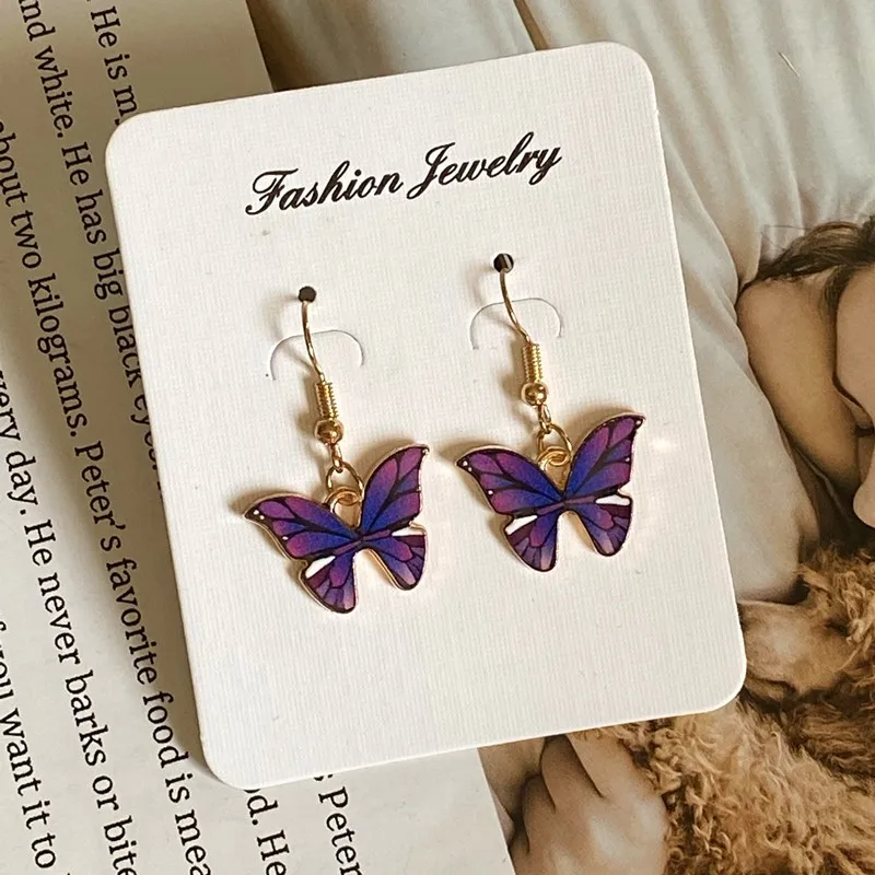 Golden Color Butterfly Drop Earrings for Women Korea Style New Fashion Colorful Dangling Earrings for Women Blue Purple Jewelry