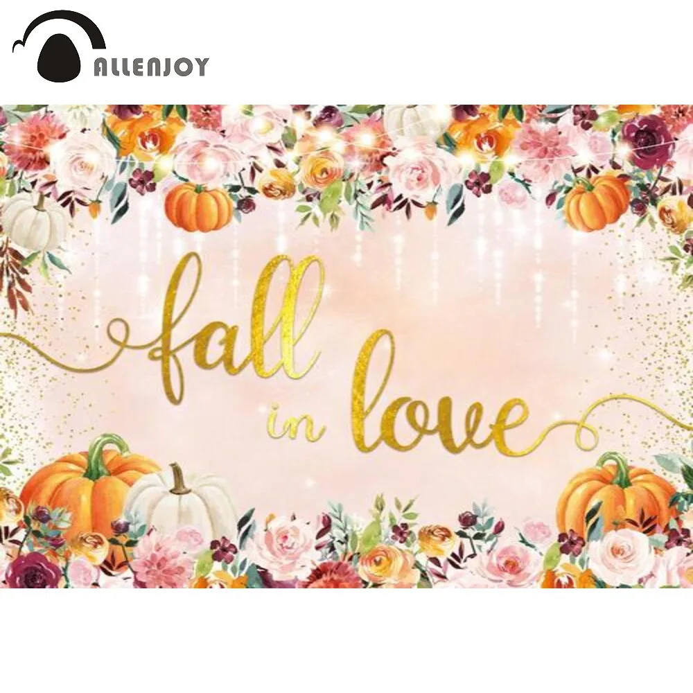 

Allenjoy Wedding Ceremony Backdrop Fall in Love Valentines Day Flowers Autumn Pumpkin Thanksgiving Party Background Photo Zone