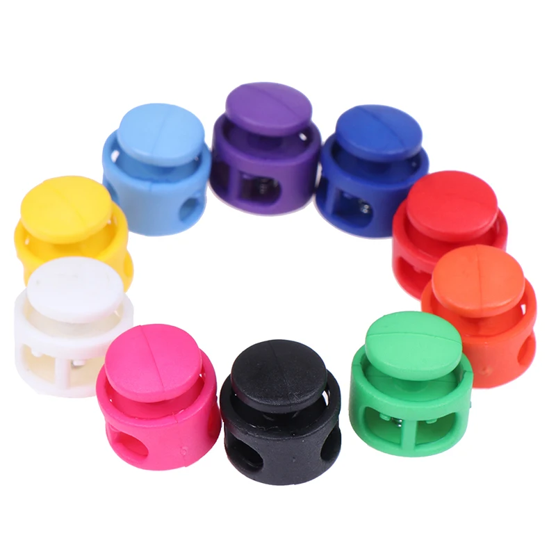 10pcs/lot 2 Hole Toggle Clip Stopper Shoelace Cord Buckles Multi Colors Plastic Paracord Cord Lock Clamp Bag Parts Accessories