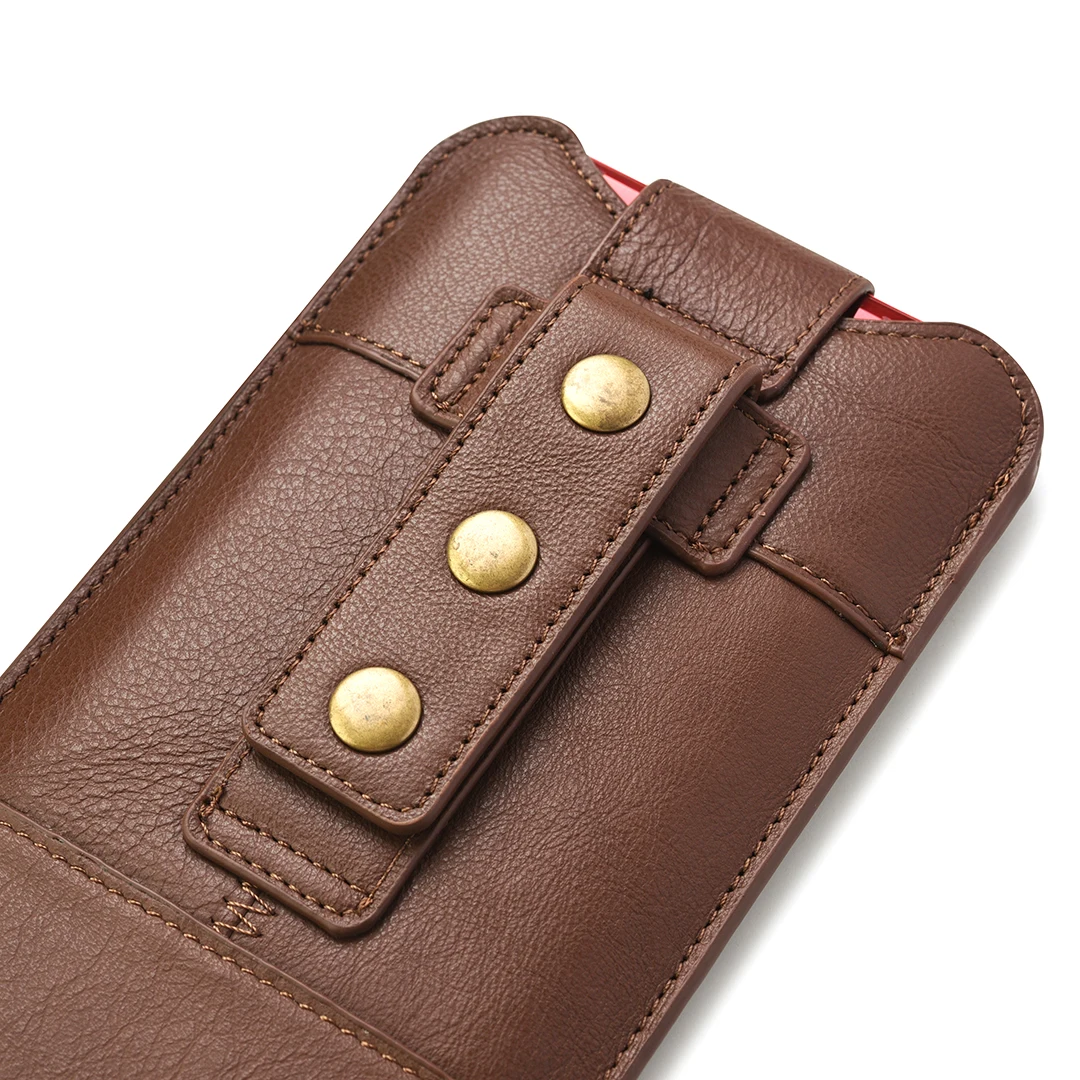 Cow Genuine Leather Phone Belt Clip Case Men Hand Waist Bag For iPhone 15 14 Pro Max Xiaomi Redmi Note 13 12 11 10 Holster Pouch