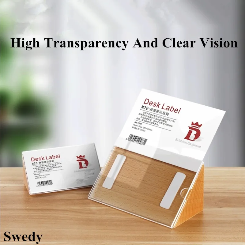 90x54mm Small Table Wooden Acrylic Sign Holder Display Stand Name Memo Note Menu Paper Holder Frame Mini Price Label Card Tags