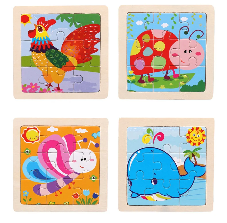 Holzspielzeug 11x11cm Puzzle 3D Puzzle Cartoon Tier Verkehr Holzpuzzle Spiel Montessori Lernspielzeug für Kinder – Detail 8