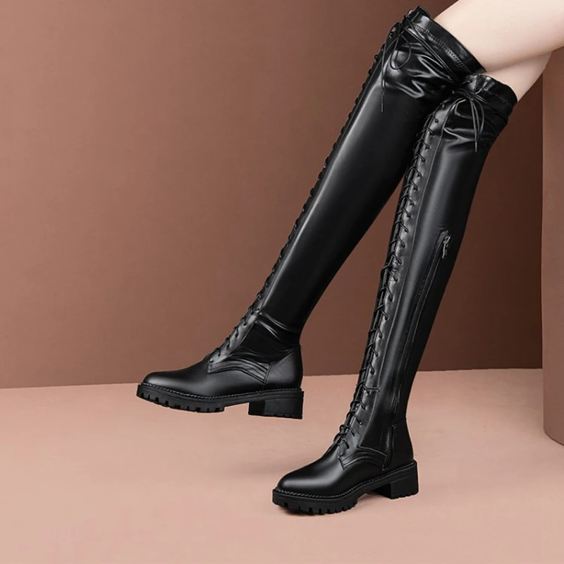 Plus rozmiar 33-52 2020 nowe seksowne panie zasznurować buty do kolan Platfrom długie buty damskie buty zakolanówki zapatos de mujer