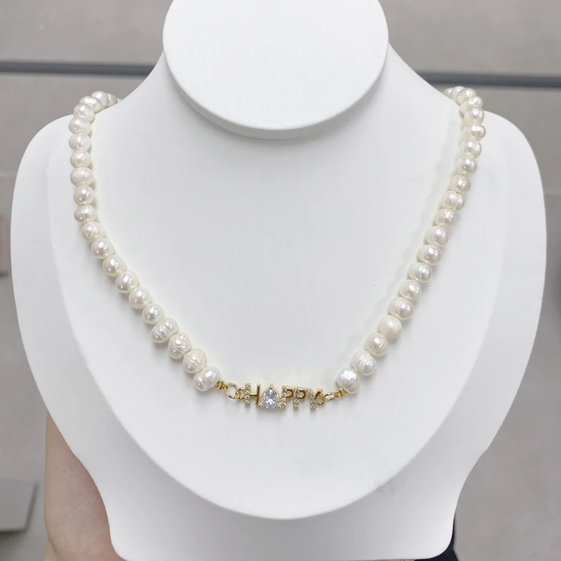 5PCS/LOT Trendy Natural Freshwater Pearl White Color Happy I Love U Necklace For Valentine