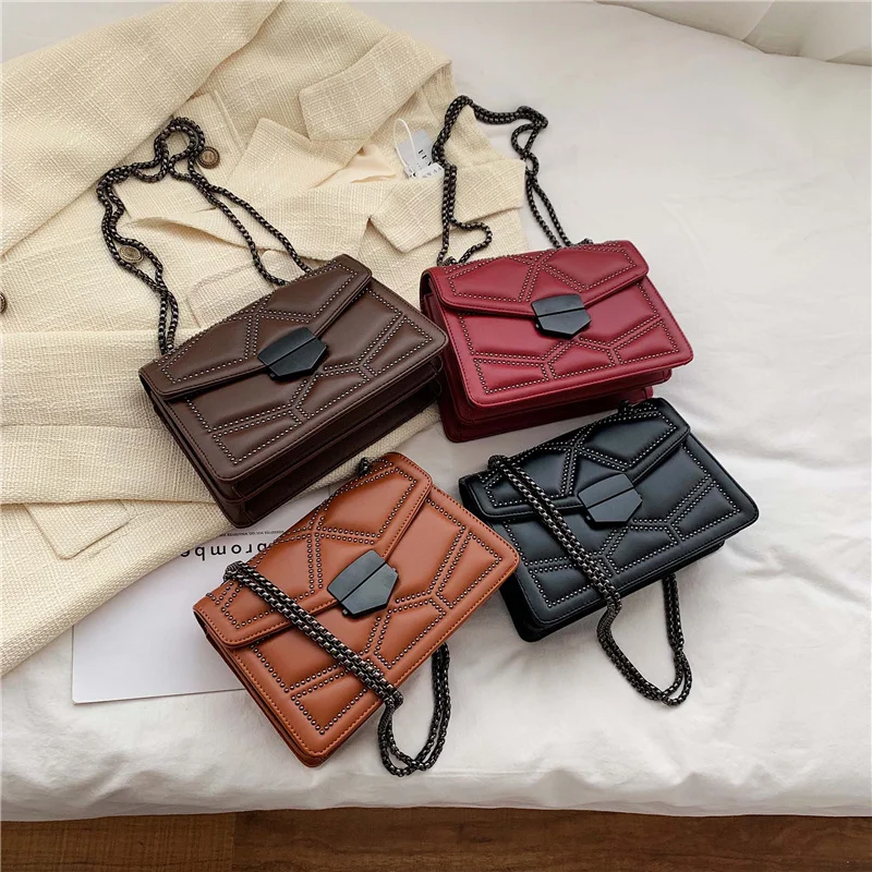 Rivet Chain Brand PU Leather Crossbody Bags For Women hit Simple Fashion Shoulder Bag Lady Luxury Small Handbags