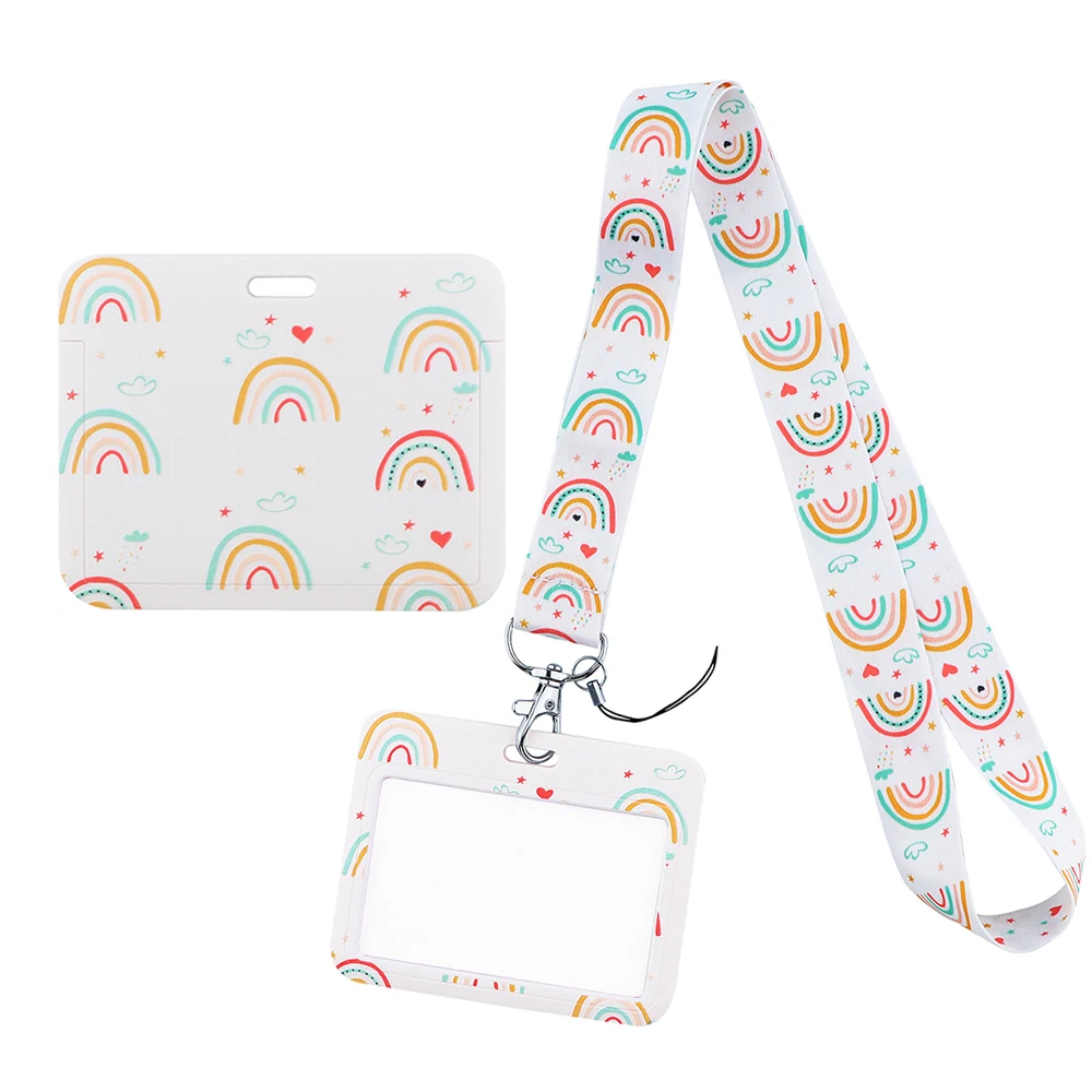 

PC3522 Fashion Rainbow Lanyard Credit Card ID Holder Badge Student Women Travel Bank Bus Business Card Cover Badge Jewelry