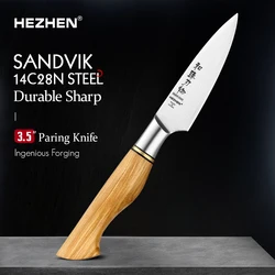 HEZHEN 3.5 Inches Paring Knife Sandvik Stainless Steel Olive Wood Handle Kitchen Knife Peeling Fruit Cooking Tools Gift Box