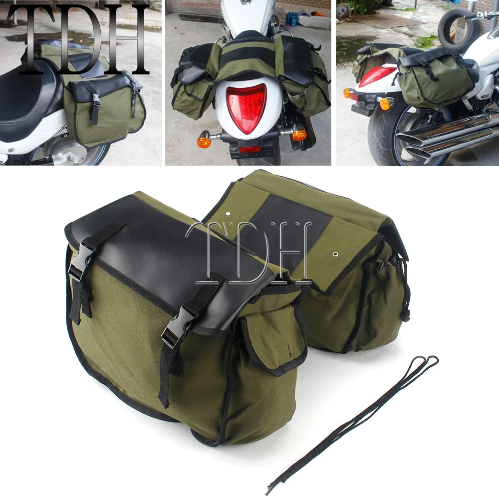 Scooter Motorcycle Luggage Panniers Bag Army Green Canvas Rear Seat Motocross Bag Trunk Bags Saddle Bag For Honda Suzuki dr 650