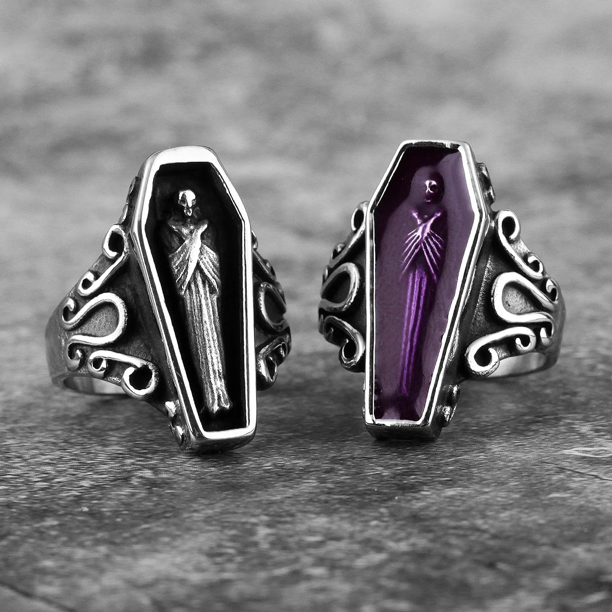 Vampire Coffin Ghost Stainless Steel Mens Rings Gothic Punk Unique Cool for Male Boyfriend Jewelry Creativity Gift Wholesale