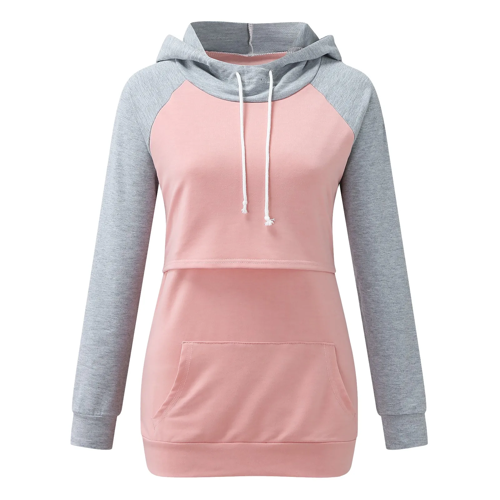 Sudadera con capucha de manga larga para lactancia para mujer, Tops de maternidad, sudadera de retazos con bolsillos, ropa de embarazo, Otoño e