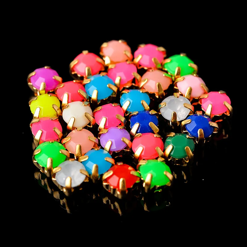 100pcs/Pack 4mm Gold 4 Claw Button Round Shapes Jelly Candy Color Sew On Resin Stones Rhinestones DIY Clothes &Accessories Parts