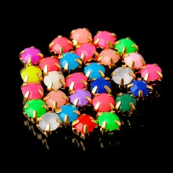 100pcs/Pack 4mm Gold 4 Claw Button Round Shapes Jelly Candy Color Sew On Resin Stones Rhinestones DIY Clothes &Accessories Parts