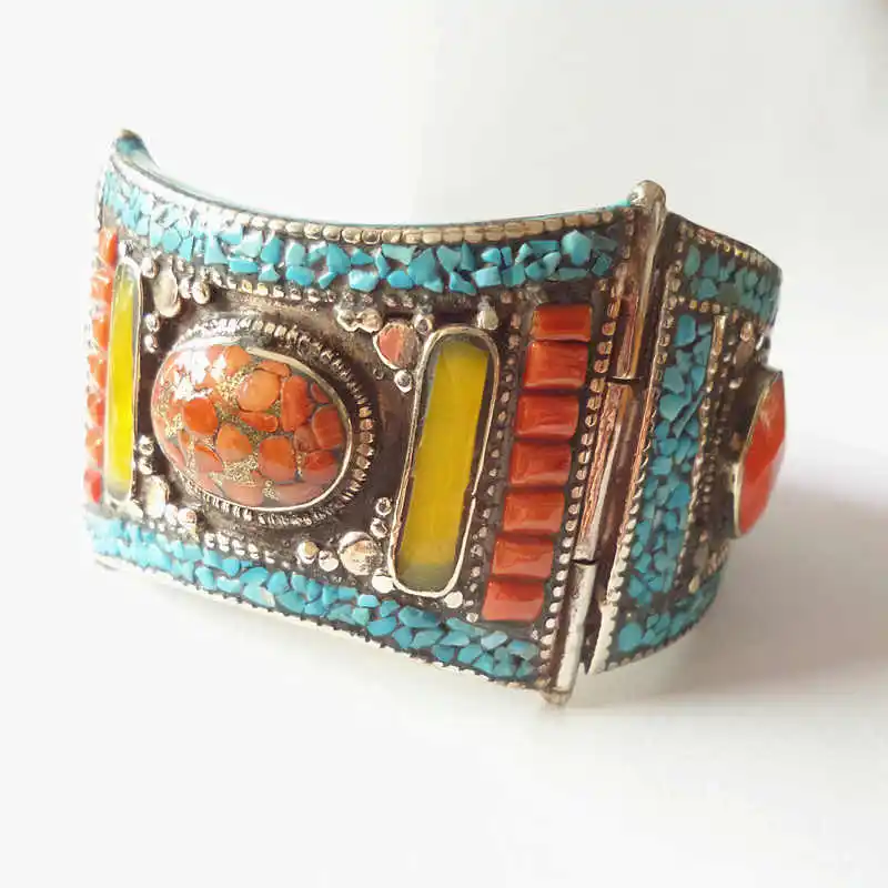 BB-485 Indian Dancing Open Cuff Bangle Locket Nepal Vintage Jewelry Big Bangles for Big Women