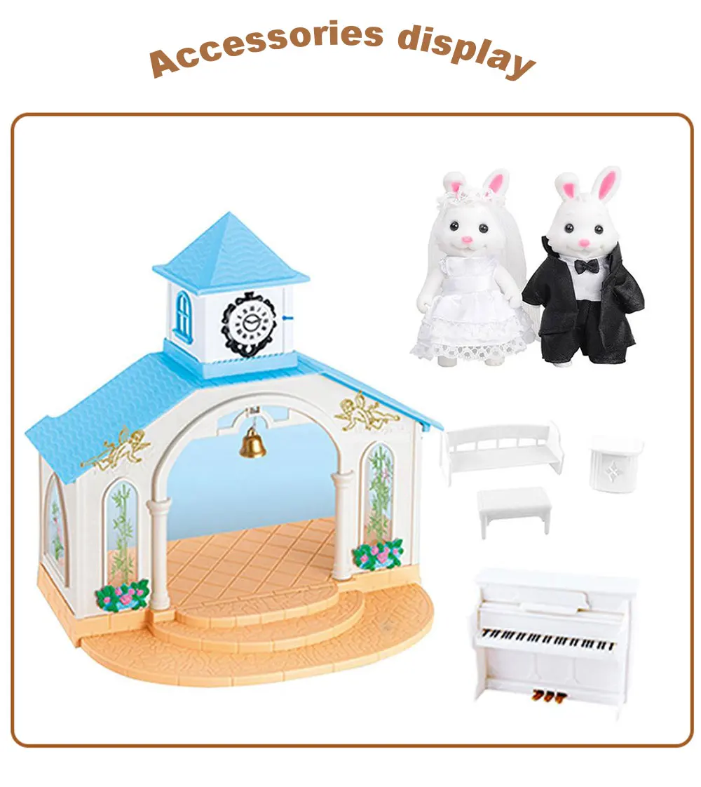 Kids Toys Simulation Church Model DIY Doll House Miniature Forest Animal Family Action Figure Dolls White Sheep Couple Girl Gift