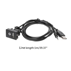 자동차 3.5mm AUX USB 연장 케이블 패널 헤드폰, 남성 잭 플러시 마운트 어댑터