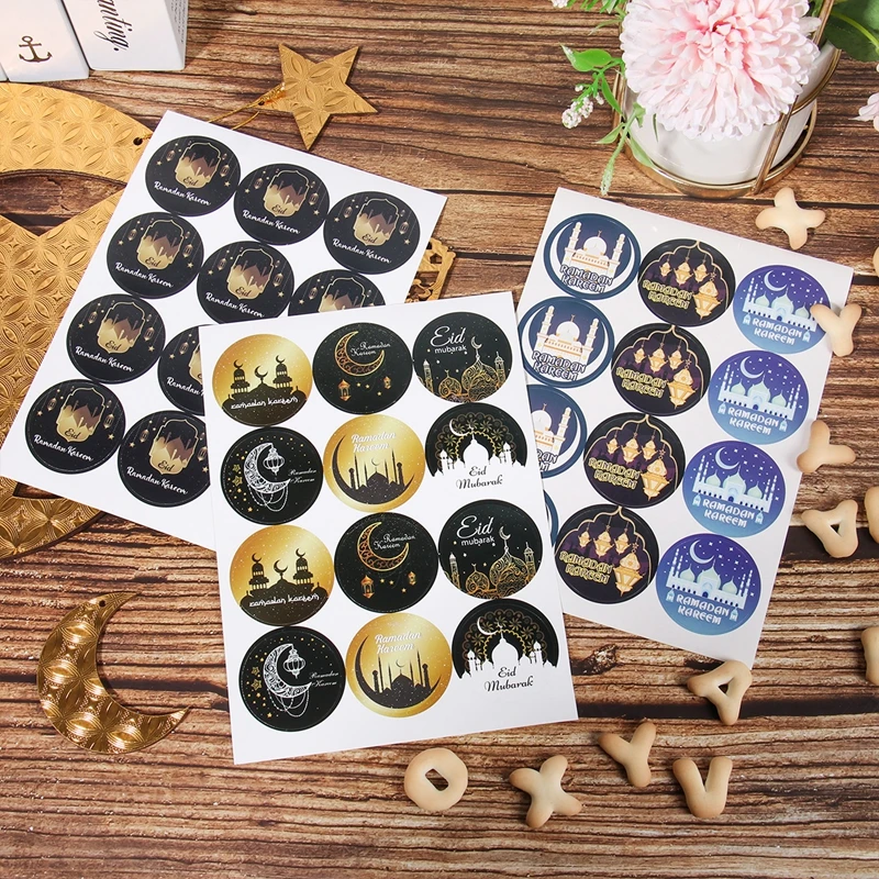 20/60/120pcs Ramadan EID Mubarak Decoration Paper Sticker Gift Lable Seal Sticker Islamic Muslim Eid al-fitr Decoration Supplies