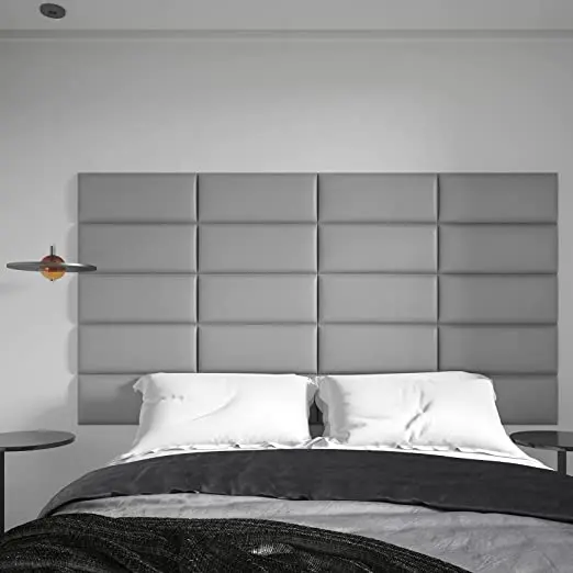 3D Peel and Stick Headboard Suitable for Large Double Bed and Large Gray Sound Insulation Wallboard 3D Padded Wallboard 1pcs