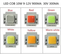 Contas de luz SMD LED COB, Hight Power, 10W, 12V, 900MA, 30V, 300MA Chip, 900LM, Vermelho, Azul, Verde, Amarelo, Branco para Holofotes