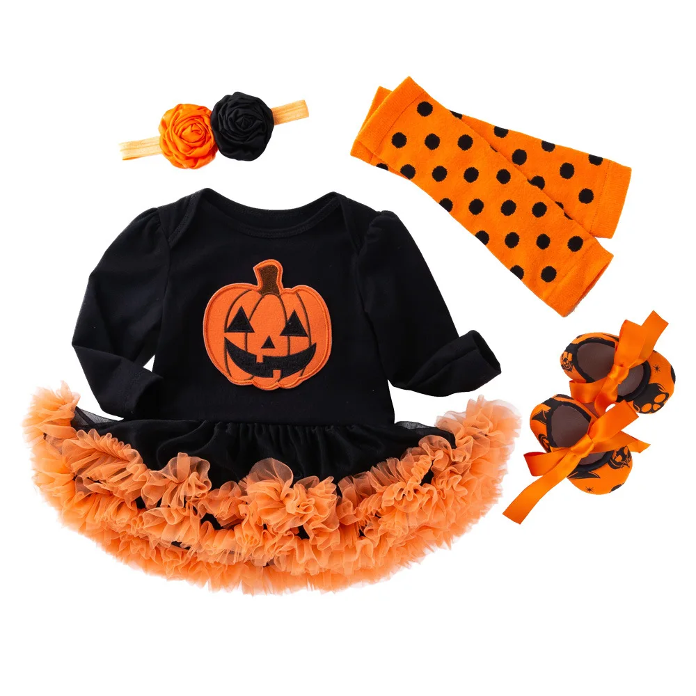 2024 Halloween Cotton Baby Romper Long Sleeve Infant Clothing Pumpkin Skull Costumes Baby Jumpsuits Lace Bebes Girl Clothes Set