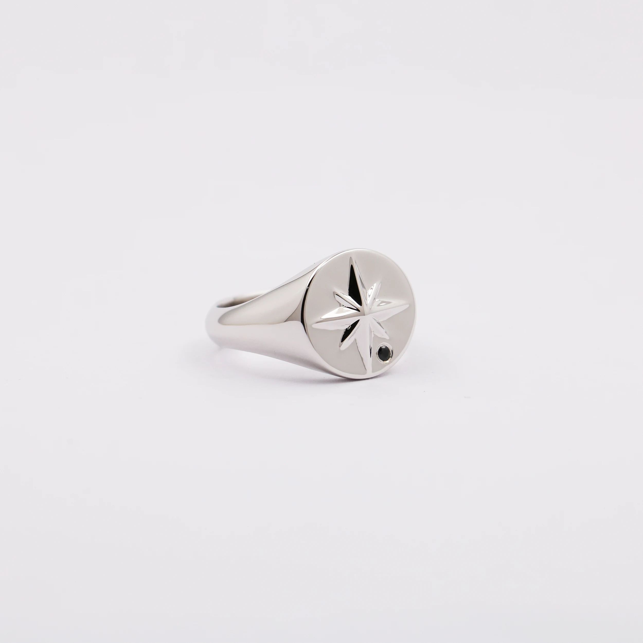 Sterling Silver Mens Compass Signet Ring