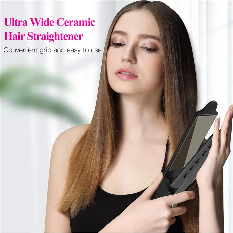 Wide Plate Hair Straightener Flat Iron Professional Titanium Alloy Straightening Iron Temperature Adjustable With Venting Hole