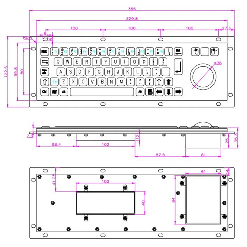 Imagem -06 - Teclado Impermeável do Metal da Prova do Vândalo Ip65 com Rato do Trackball Montagem Industrial do Painel Usb Prendido Aço Inoxidável