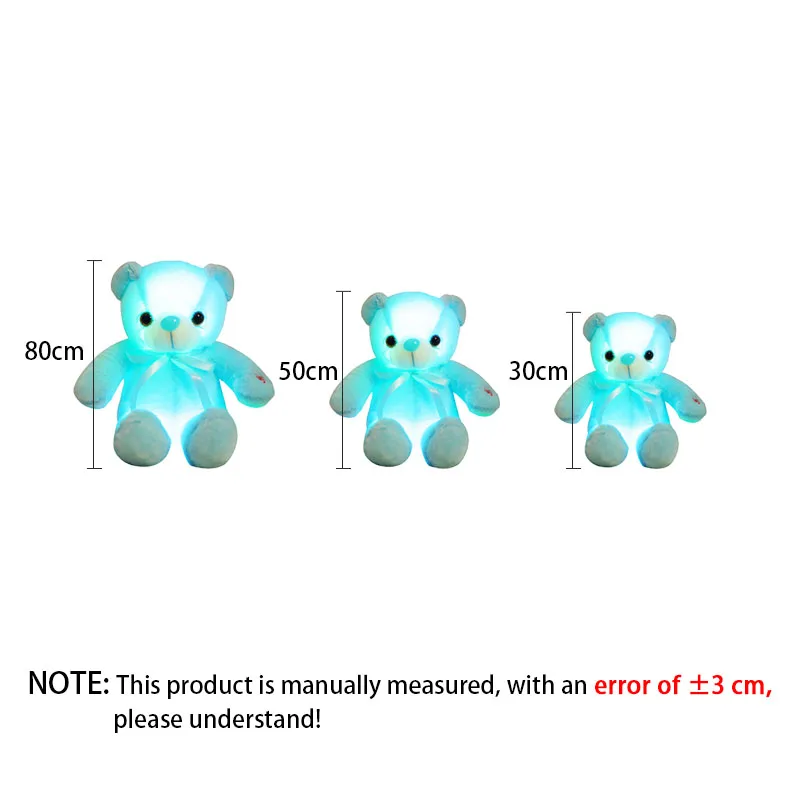 New Creative Light Up Bear Stuffed Animals Plush Cushion Doll Cartoon Colorful Glowing Christmas Gift for Kids Pillow