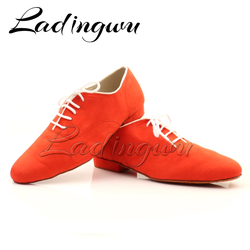 Ladingwu-zapatos de baile de salón para hombre, calzado moderno de ante rojo, con fondo suave, para baile latino, novedad