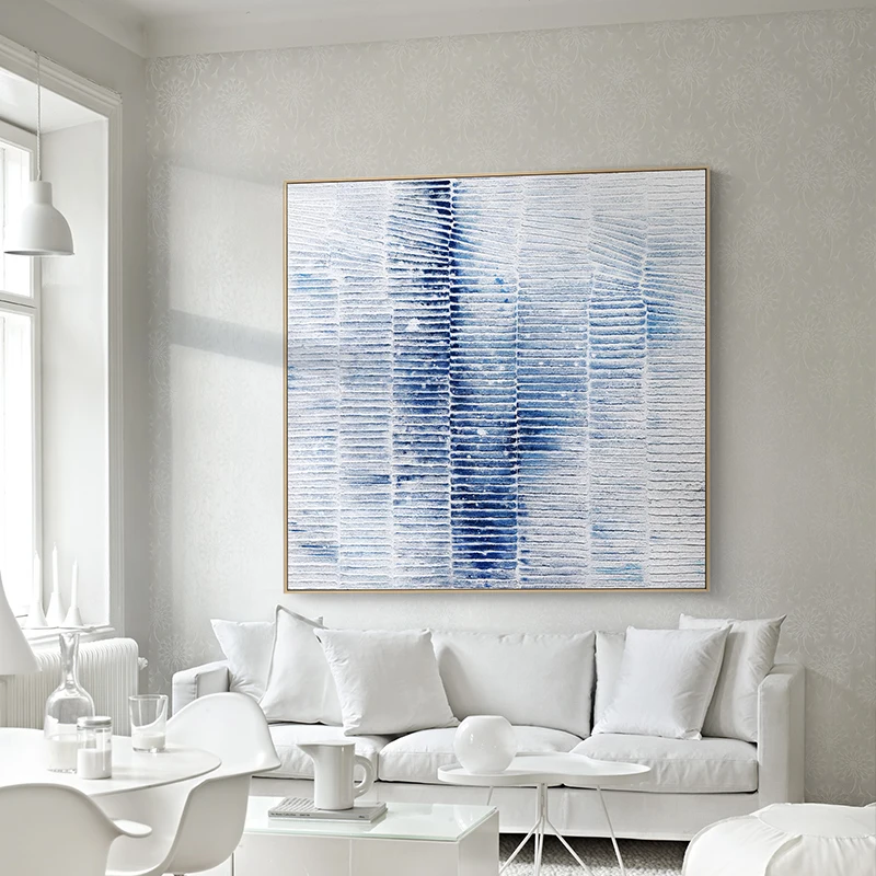 

Handmade Abstract Painting Modern Living Room Decorative Painting Minimalist Art Creative Oil Painting Blue Texture Painting