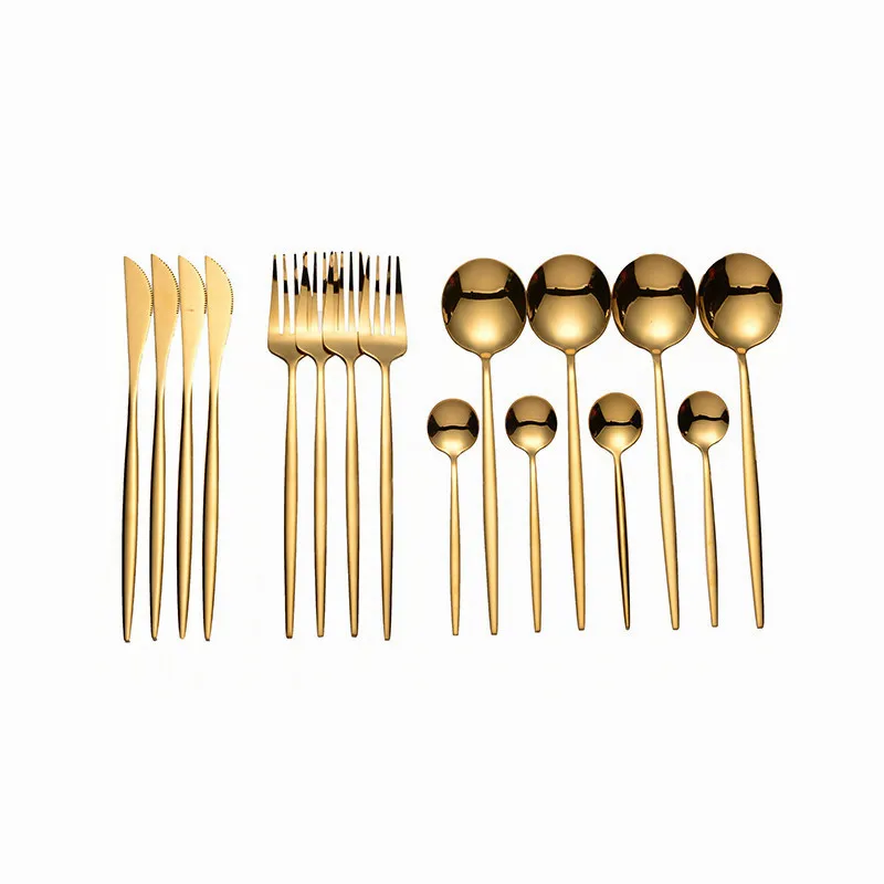 16Pcs/set Gold Cutlery Set 18/10 Stainless Steel Dinner Black Dinnerware Set Knife Fork Spoon Kitchen Tableware Silverware Sets