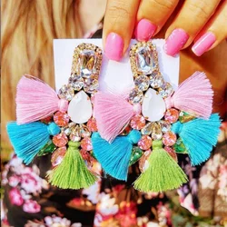 Big Earrings Rhinestone Dangle Drop Long Tassel Earings Boho India Earing For Women Fringe Female Wedding Jewelry Brincos Gifts
