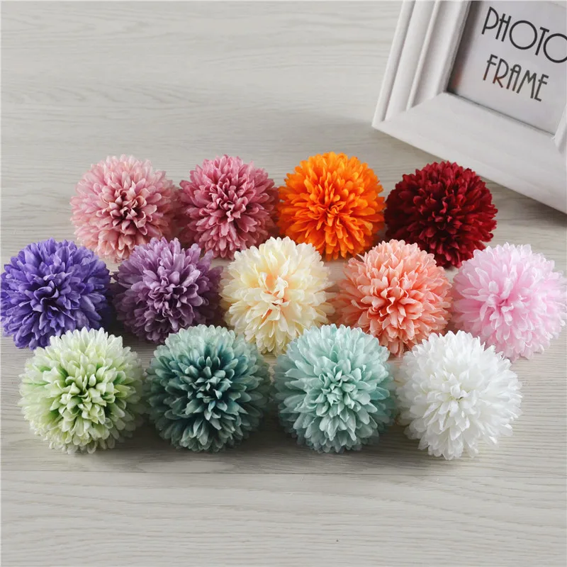 7cm 5Pcs Artificial Silk Oil Painting Ball Chrysanthemum Flower Heads For DIY Wedding Home Event Party Garland headware Decor