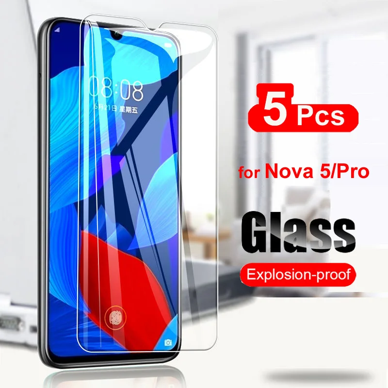 5PCS Tempered Glass For Huawei Nova 5 Nova5 Pro Screen Protector 2.5D 9H Tempered Glass For Huawei nova 5 Film Clear