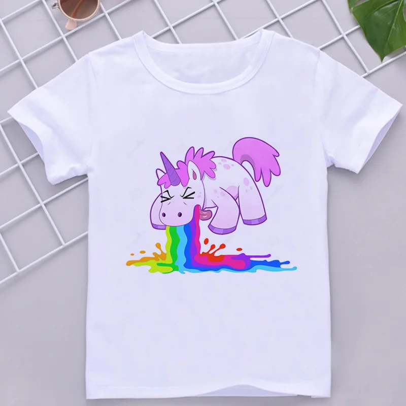 Unicorn T-shirt Cute Summer Boy Clothes Fashion Girl Clothes Printing T Shirt Girl Rainbow Horse Kids T Shirt Round Neck 24M-9T