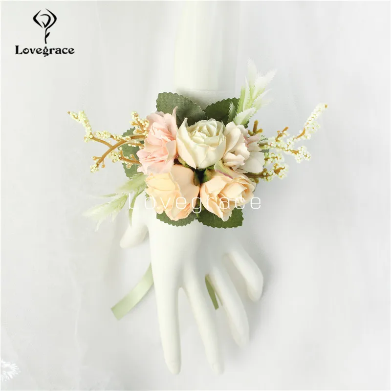 Lovegrace Pols Corsage Bruid Armband Bruiloft Mannen Boutonniere Bruidsmeisje Polsband Flower Party Prom Corsages Bruiloft Benodigdheden