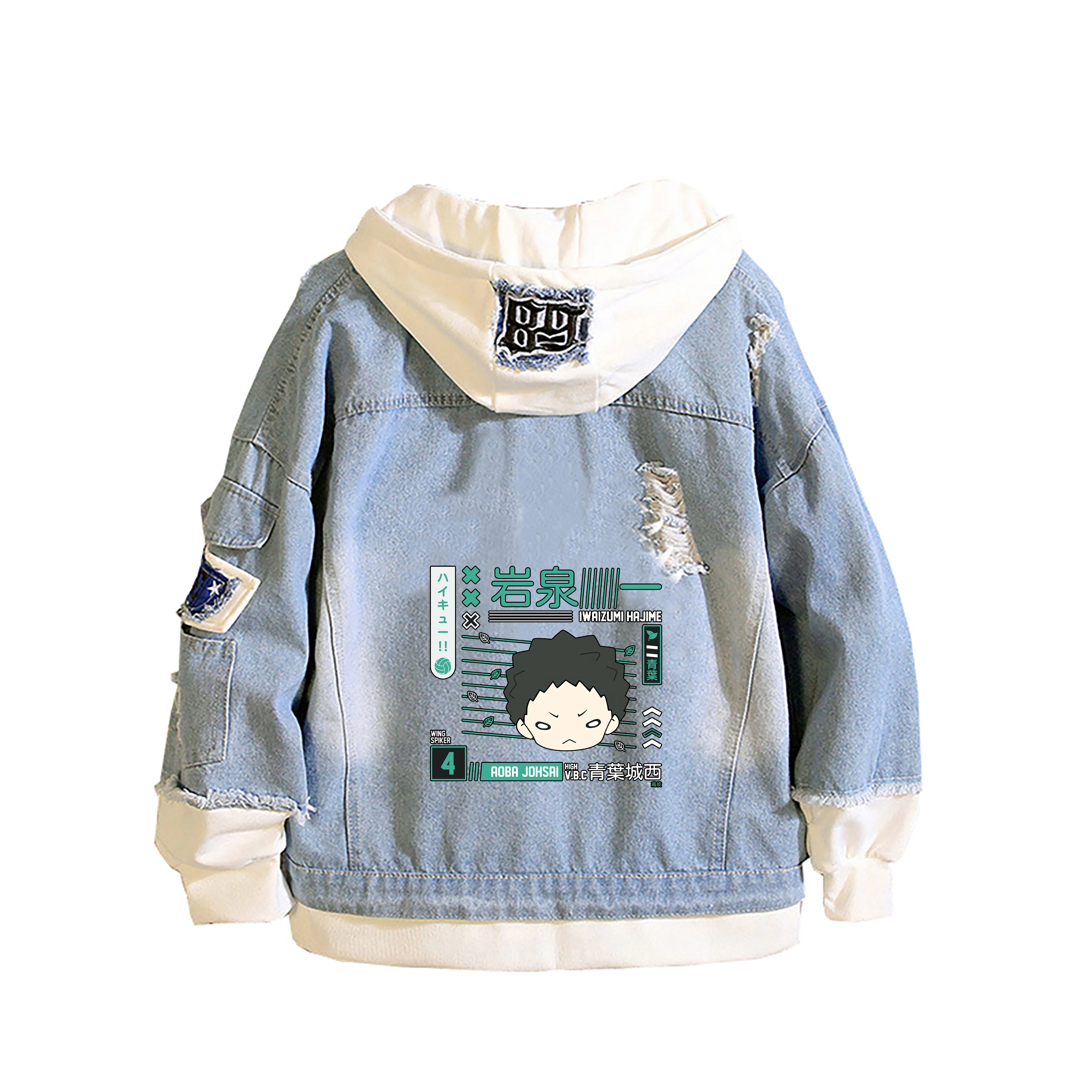 Japanese Haikyuu!! Demin Jacket Anime Harajuku Streetwear Shoyo Hinata Jeans Sweatshirt Boys Cartoon Plus Size Hoodies Coats - view 6