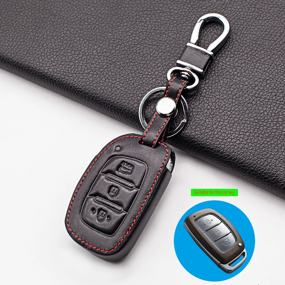 High Quality Leather Key Case For Hyundai IX25 IX35 I20 I30 I40 hb20 Santa Fe Creta Solaris 2017 Car Key Cover Accessories