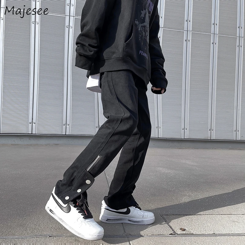 

Jeans Men Black Side Zipper High Street Full Length Teenagers Trousers Classic Design Hip Hop Vintage Comfortable Casual Fashion