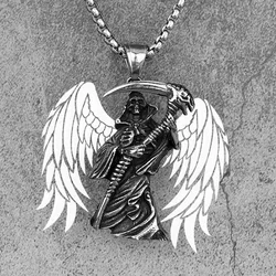 Grim Reaper Scythe Skull Stainless Steel Men Necklaces Pendants Chain Punk for Boyfriend Male Jewelry Creativity Gift Wholesale