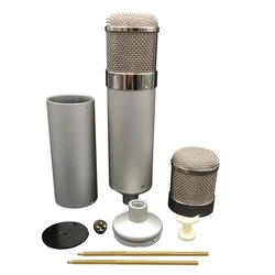 24CM HTT-U47 Big Silver Metal Microphone Body Large DIY 47 Condenser Mic Shell Shock with Mount Holder Spray Mesh Guard