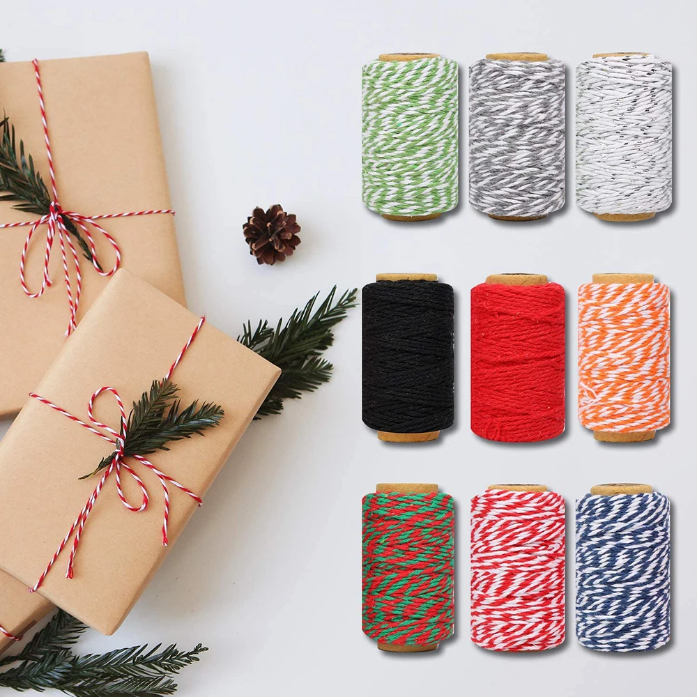 100 m/Rolle Baumwolle Bäckerschnur Schnur Seil zweifarbige Baumwolle Handwerk Schnur Heimtextilien Geschenkverpackung Weihnachten Hochzeit Dekor – Detail 7