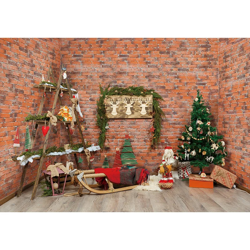 Allenjoy Christmas Decor Winter Tree Fireplace Gifts Wooden Floor Photophone Backdrop New Year Festival Photograpy Background