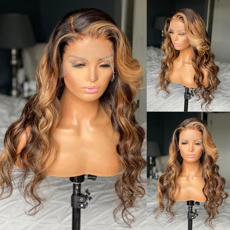 Highlight Honey Blonde 13X4 Lace Front Human Hair Wigs With Baby Hair #27 Colored Lace Wigs For Women Human Hair