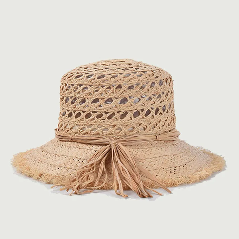 New Hollow Women\'s bucket hat spring hatspanama female summer Raffia Straw hat Women\'s summer hat womens hats 2021 female cap