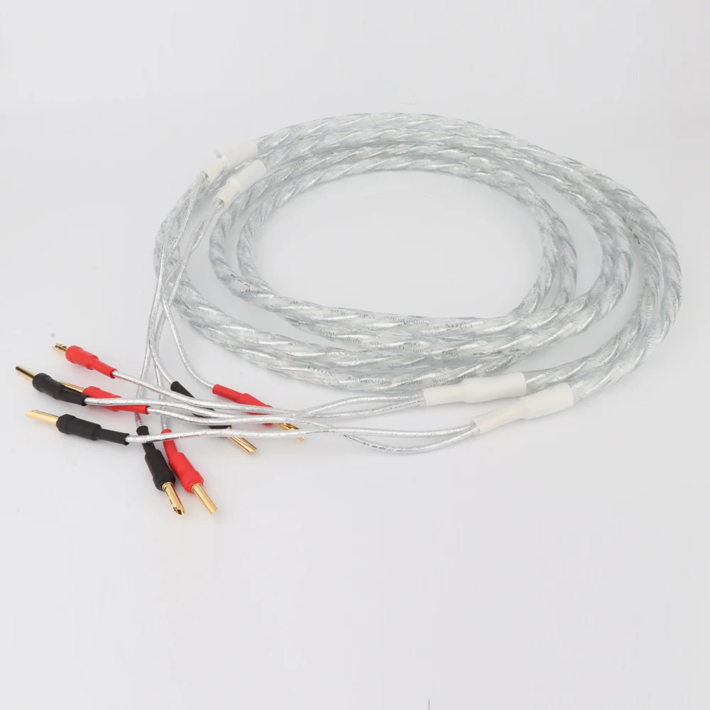 Preffair 155/0.1 silver plated x2 core + rubber strip Speaker Cable with Gold Plated Banana To Banana Plug Loudspeaker Cable