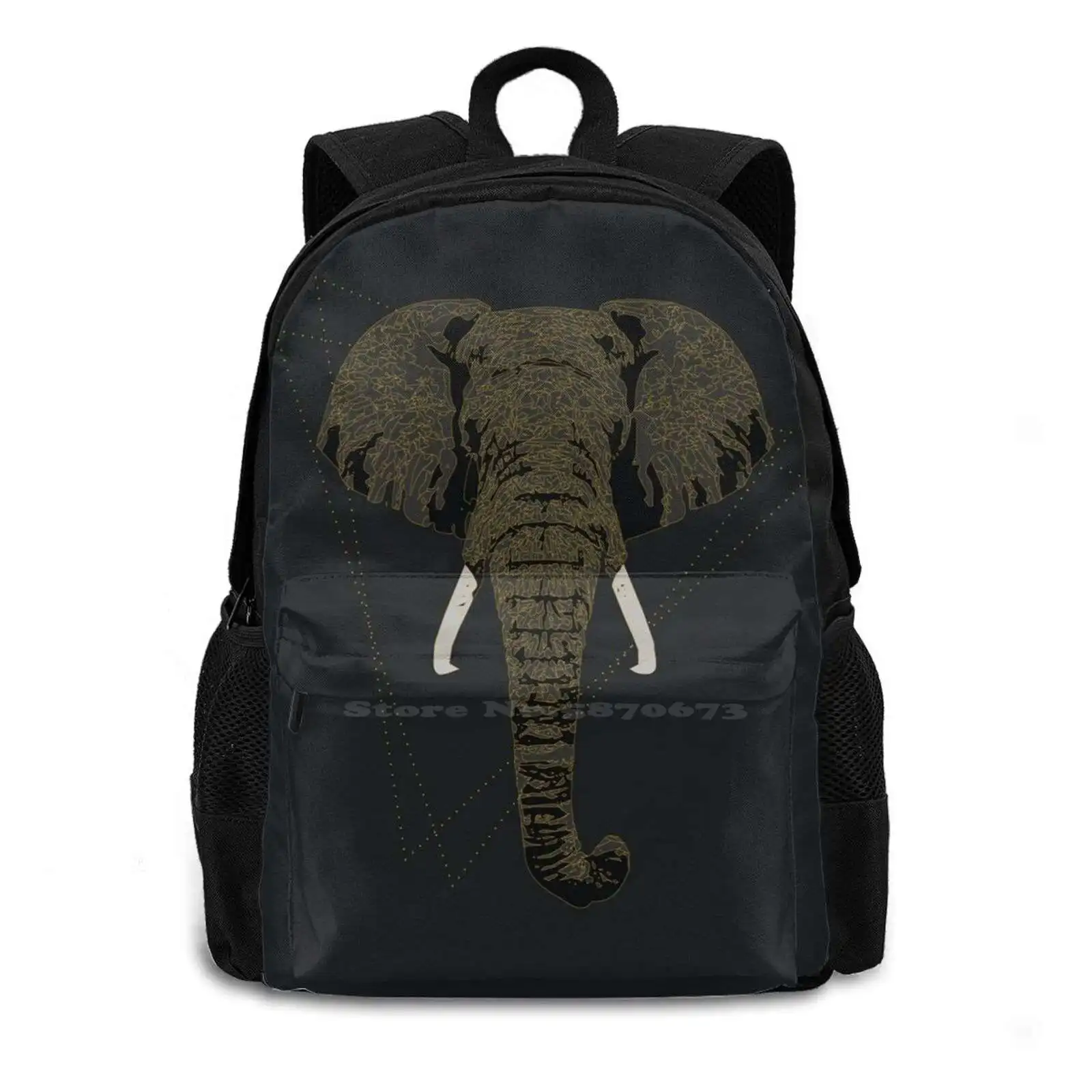 Elephant With Gold Lines Backpacks For School Teenagers Girls Travel Bags Gold Black Elefant Safari Africa Savana Wild Wildlife