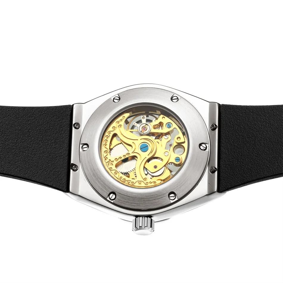 Imagem -04 - Auto Enrolamento Relógio Masculino Relógio de Ouro Pulseira de Borracha Relógio de Esportes de Luxo Religioso Esqueleto Relógio Gelado Relógio Reloj Hombre