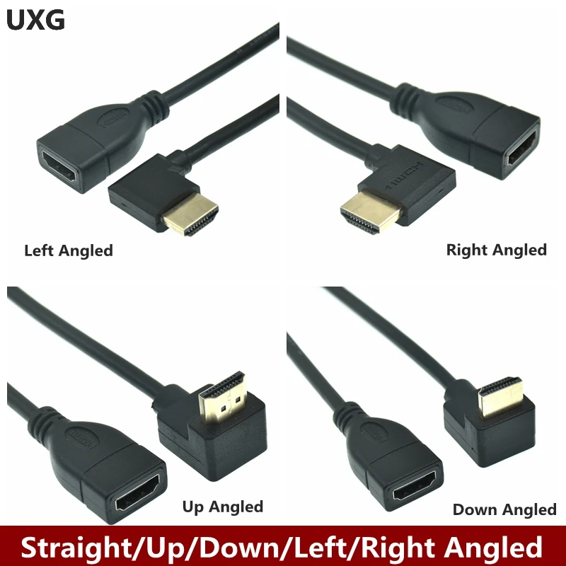 

50CM 15cm Up & Down & Right & Left Angle HDMI-compatible Type Male To Female 1.4v Extension Connector Adapter Cable Angled