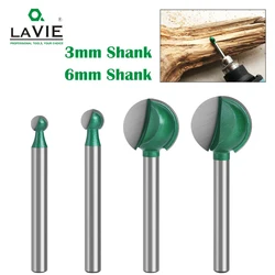 LAVIE 3mm lub 6mm Shank Ball Nose okrągły Carving Bit frez do drewna Cove frezowanie CNC frez promień rdzeń węglika wolframu